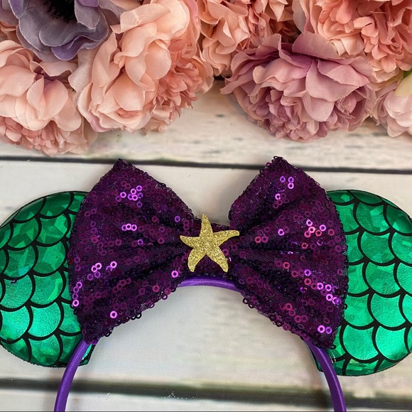 Minnie Mouse Ariel Little Mermaid Headband & Bow - Picture 4 of 11